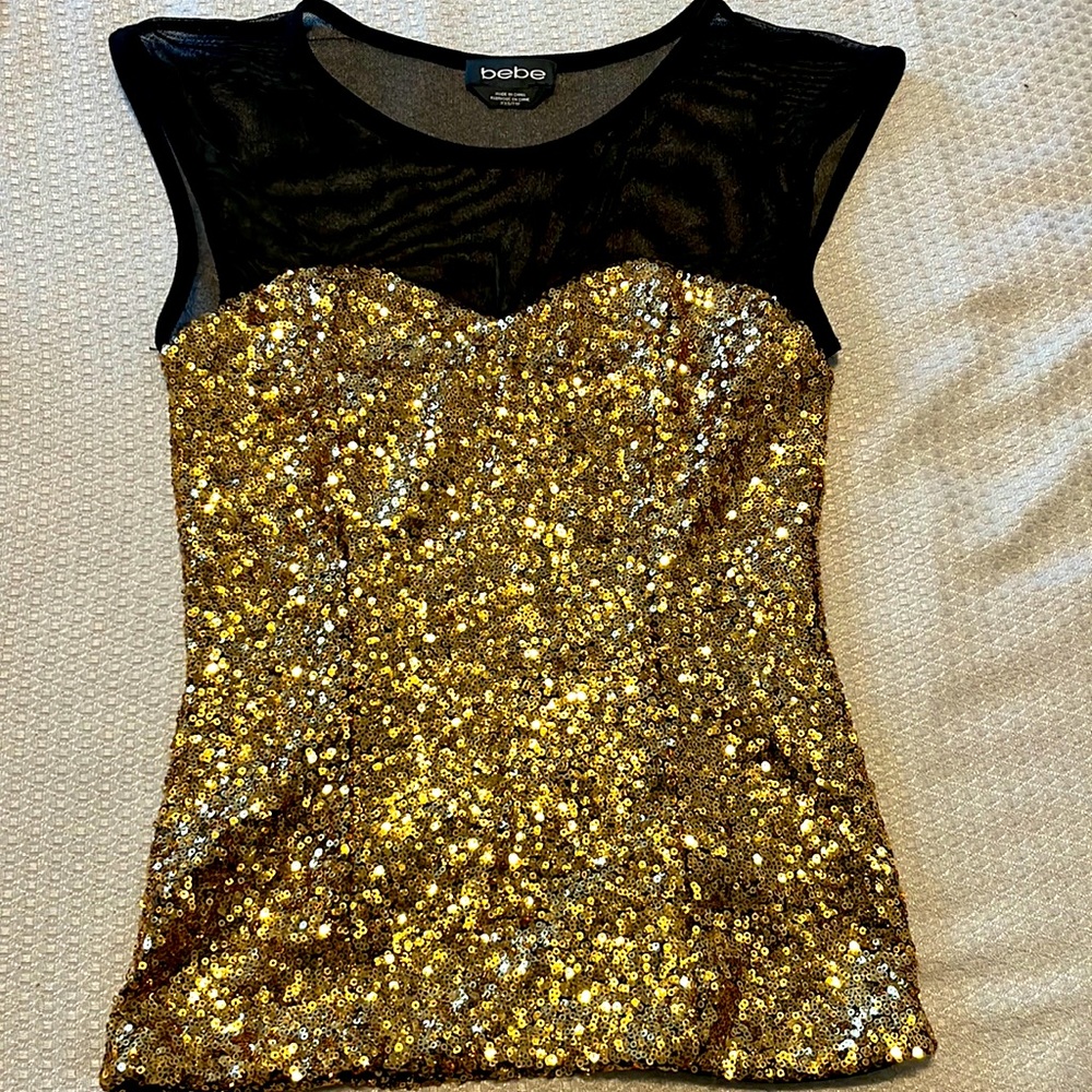 Bebe Top with Gold Sequin Bodice